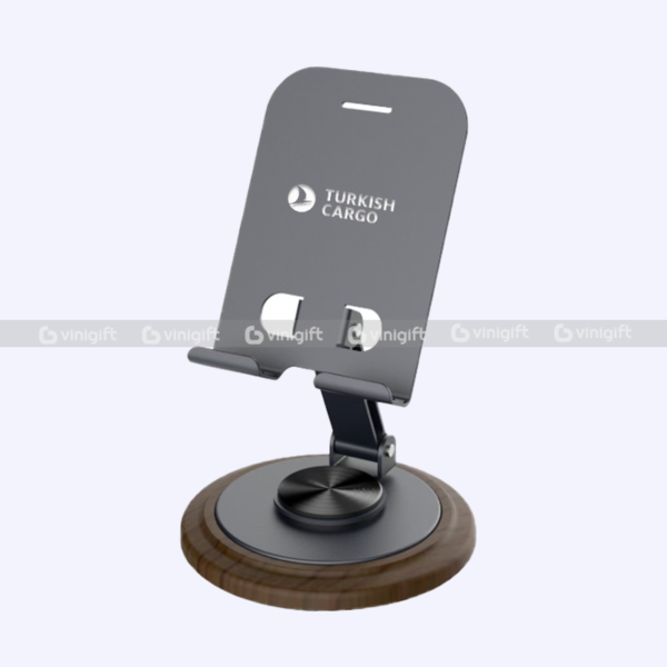 Giá đỡ điện thoại, máy tính in logo công ty đế gỗ tròn xoay 360 độ - Hình ảnh 4